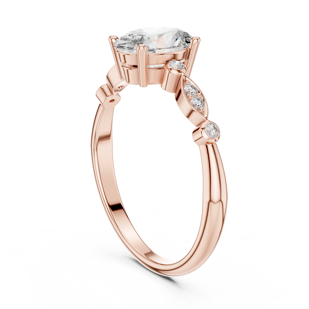 oval solitaire round diamond ring