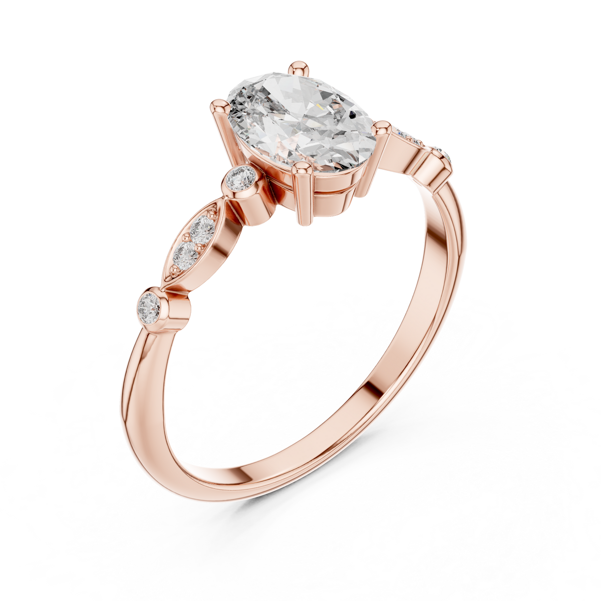 oval solitaire round diamond ring
