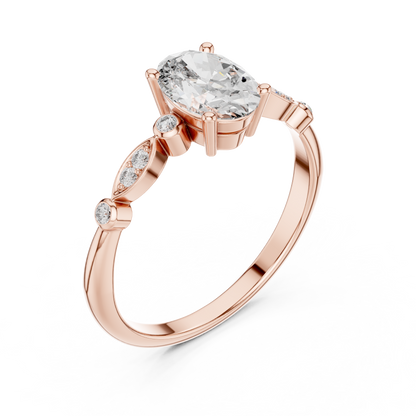Oval solitaire round diamond ring