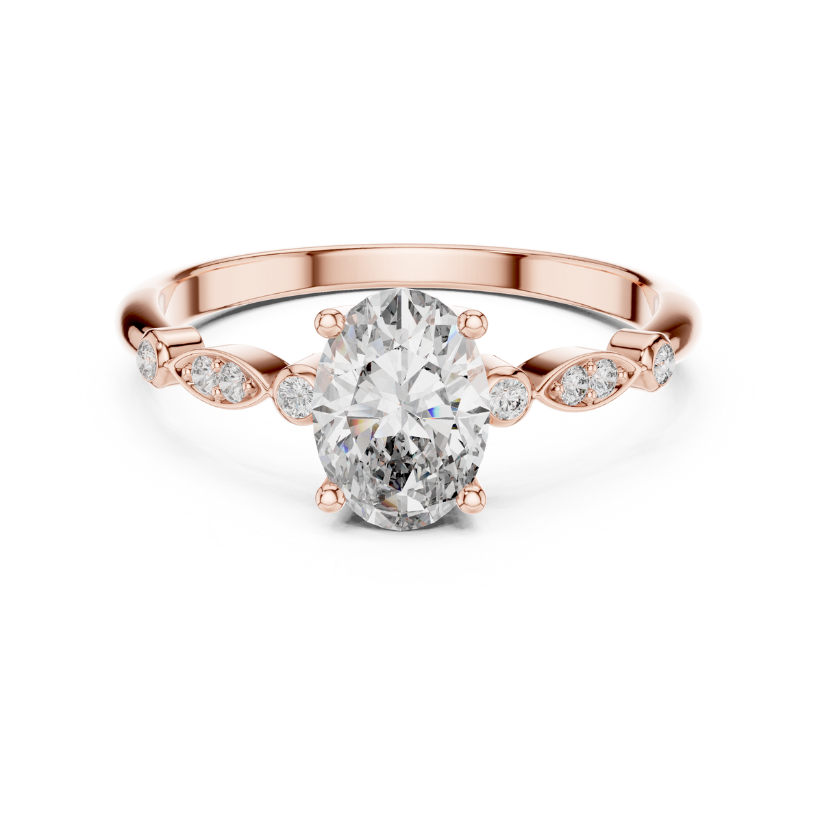 oval solitaire round diamond ring