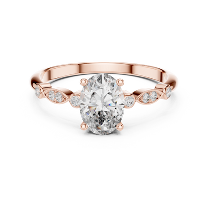Oval solitaire round diamond ring