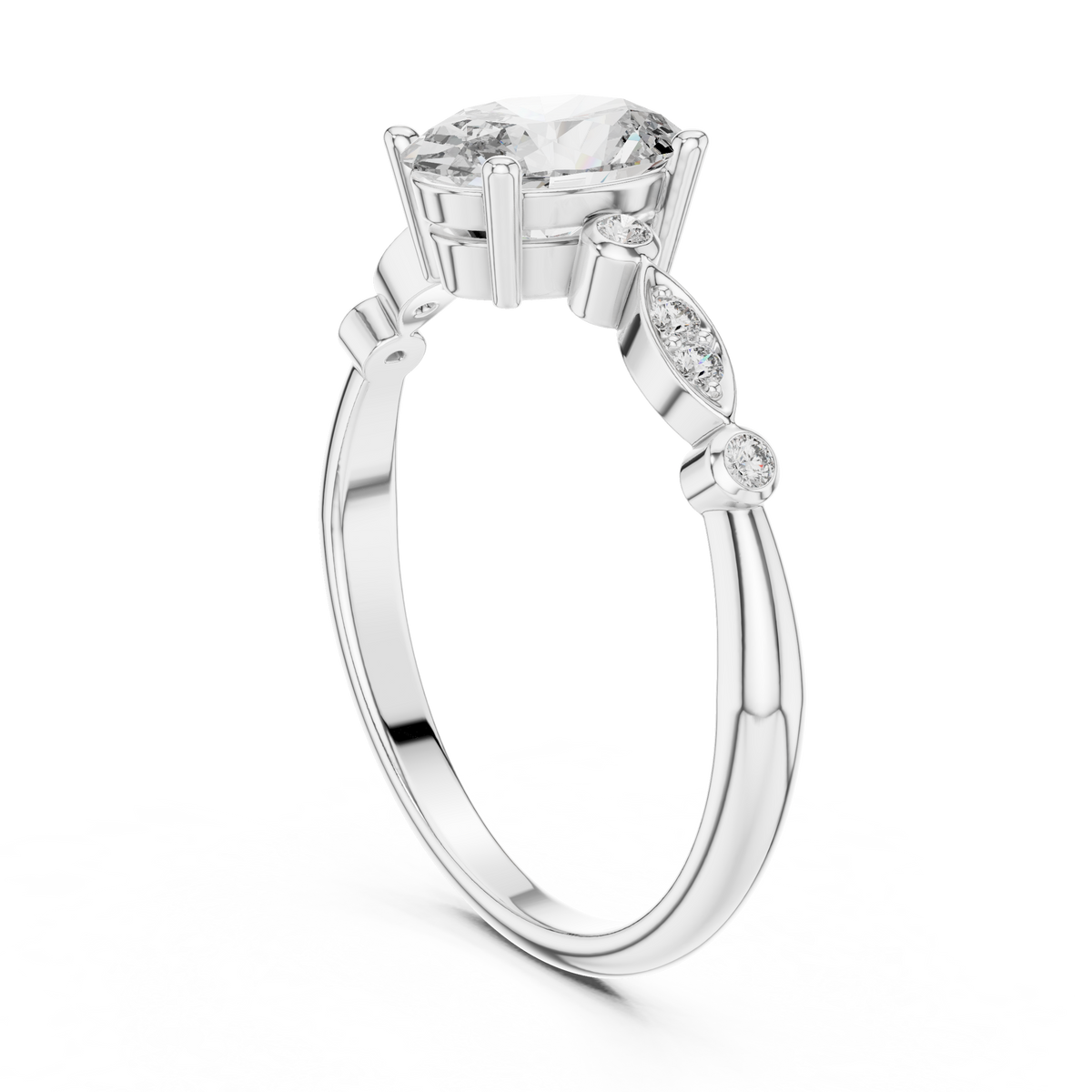 oval solitaire round diamond ring
