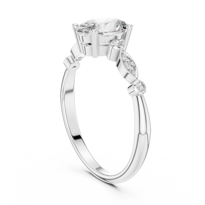 Oval solitaire round diamond ring