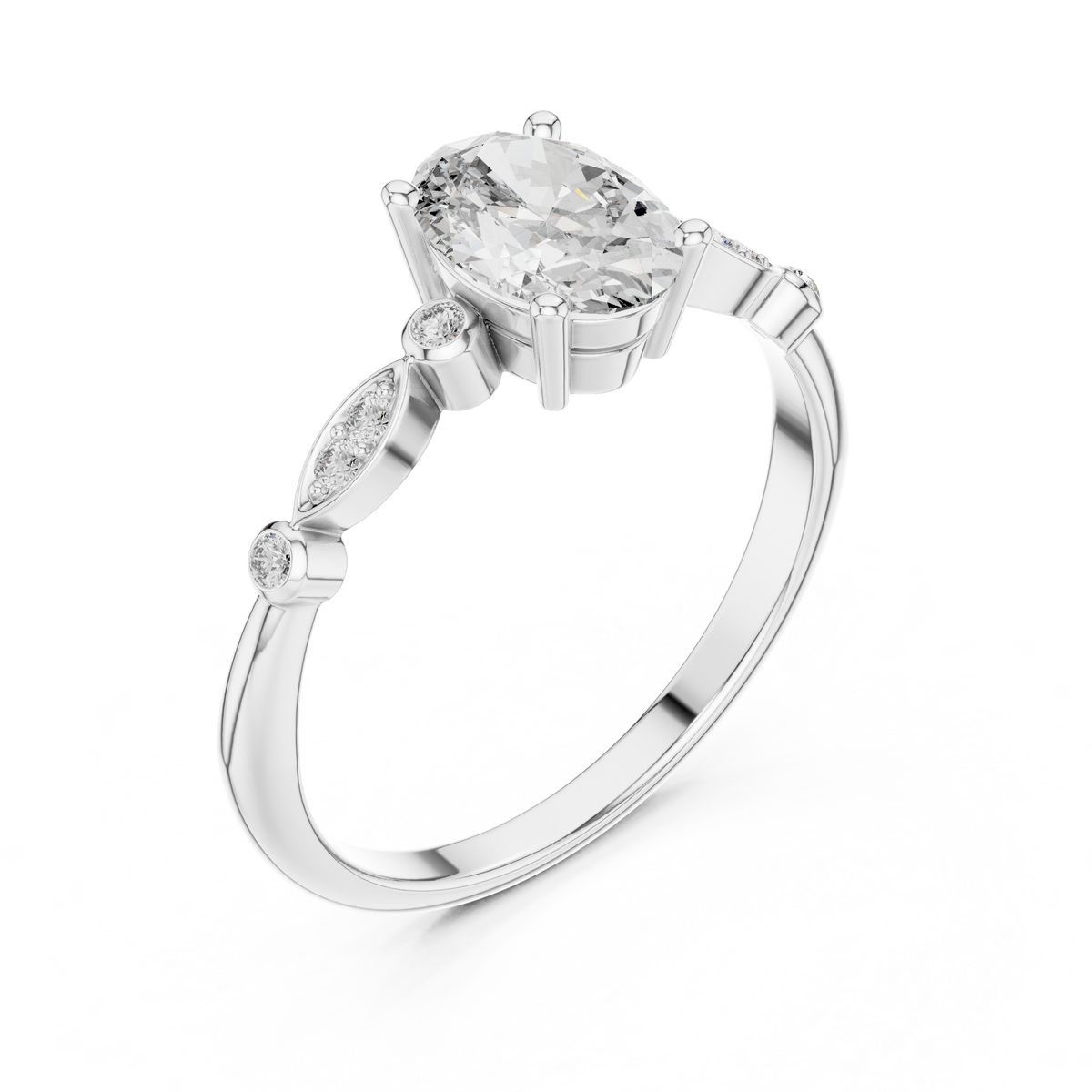 oval solitaire round diamond ring