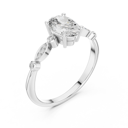 Oval solitaire round diamond ring