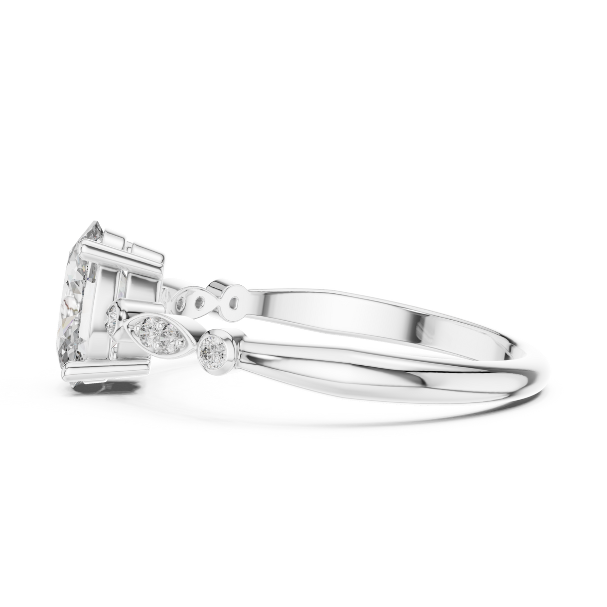 oval solitaire round diamond ring