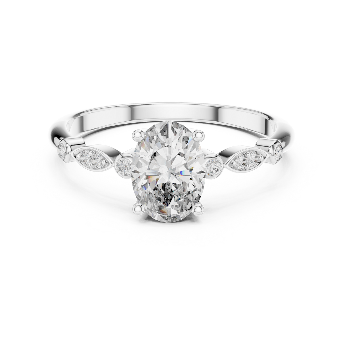 oval solitaire round diamond ring
