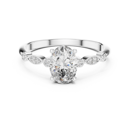 Oval solitaire round diamond ring