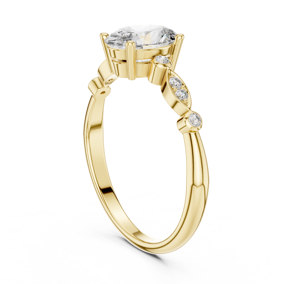 oval solitaire round diamond ring
