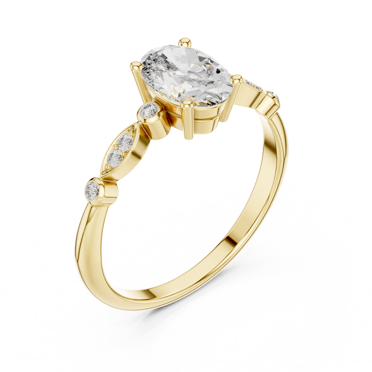 oval solitaire round diamond ring
