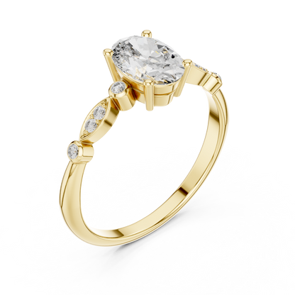 Oval solitaire round diamond ring