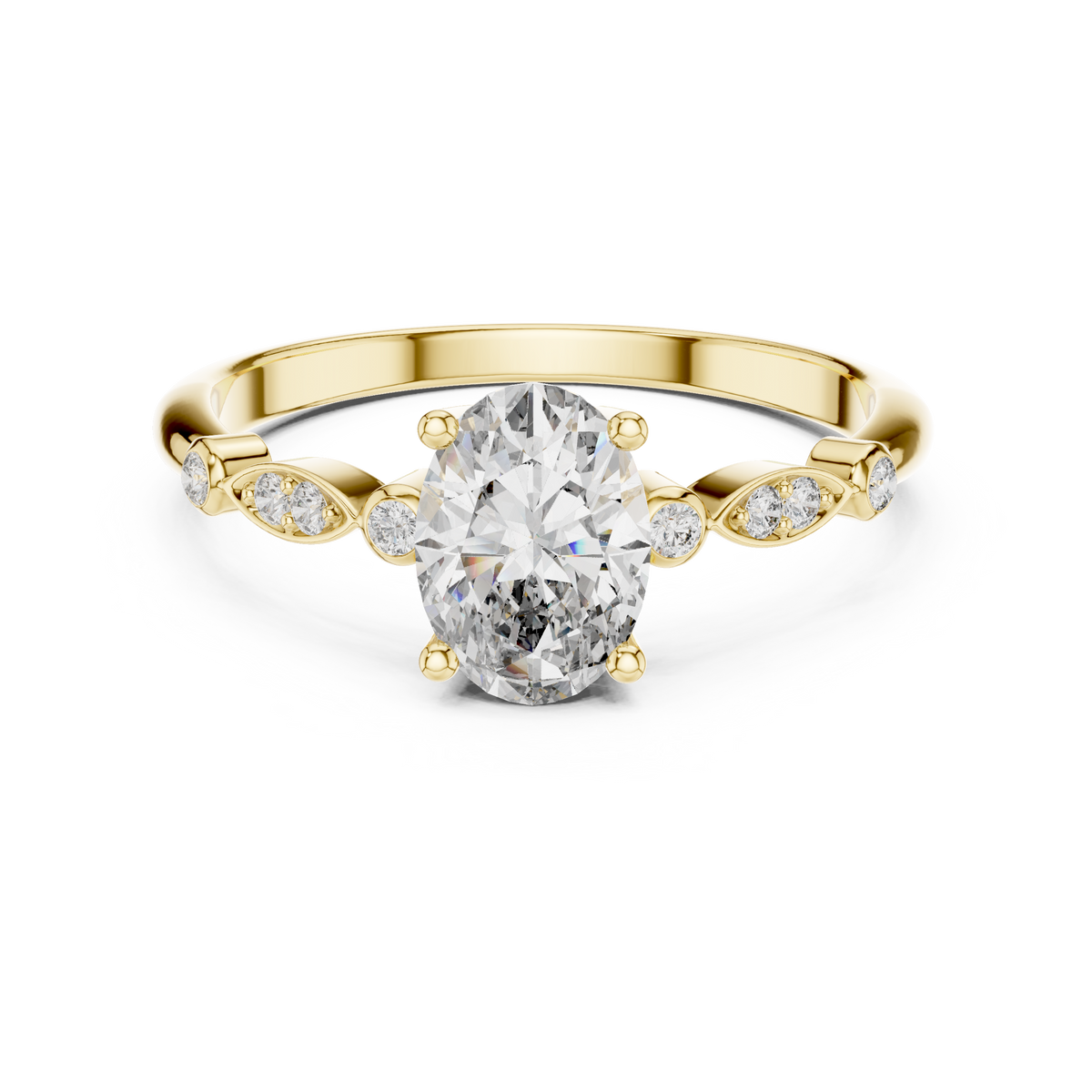 oval solitaire round diamond ring