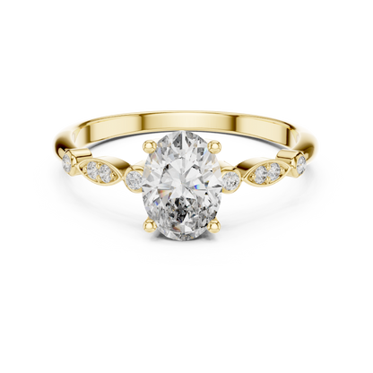 Oval solitaire round diamond ring