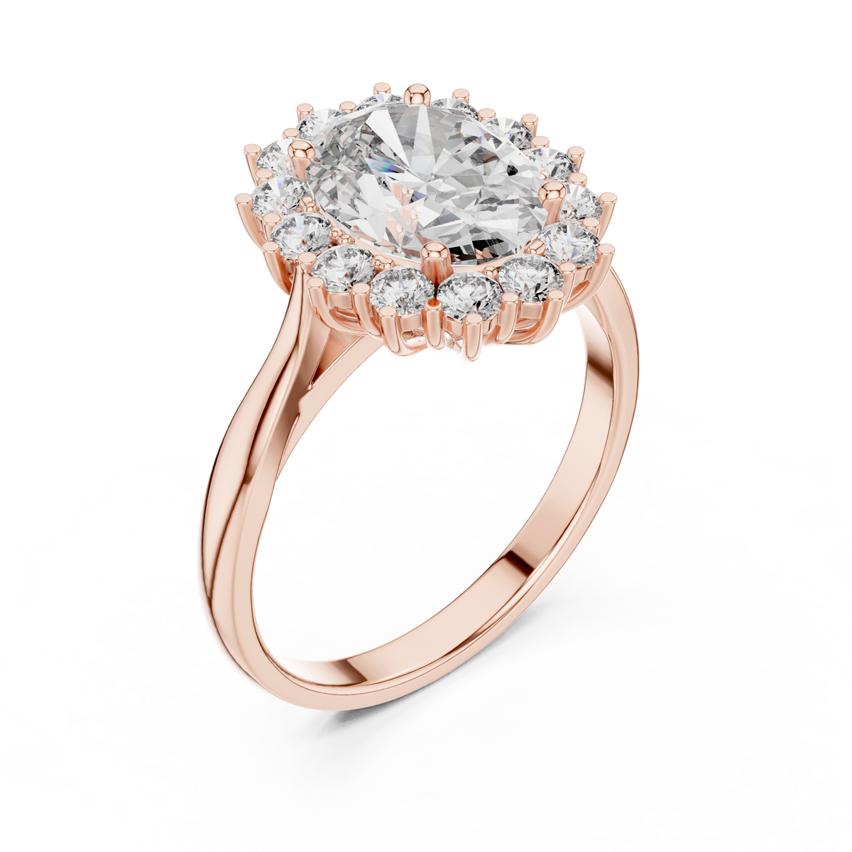oval lab grown diamond halo engagement ring