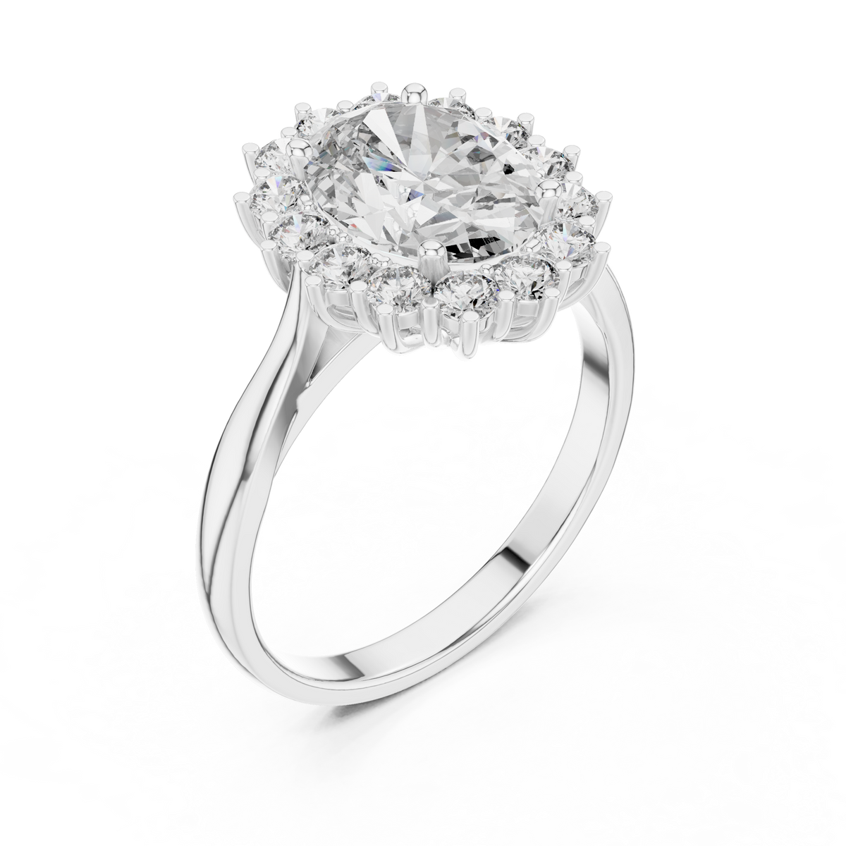 oval lab grown diamond halo engagement ring