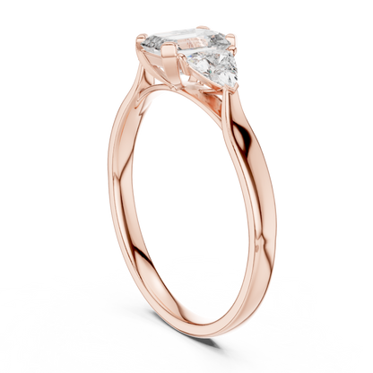 Emerald Cut Three Stone Engagement Ring with Trillion Side Stones