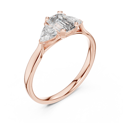 Emerald Cut Three Stone Engagement Ring with Trillion Side Stones