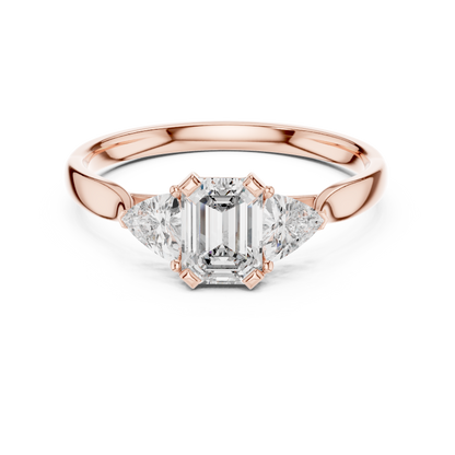 Emerald Cut Three Stone Engagement Ring with Trillion Side Stones
