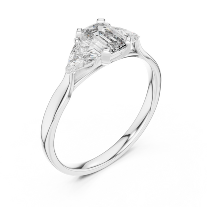 Emerald Cut Three Stone Engagement Ring with Trillion Side Stones