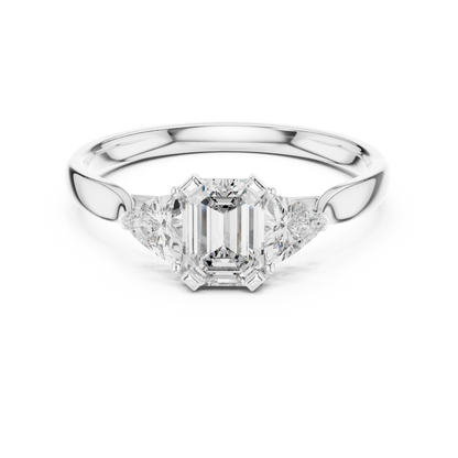 Emerald Cut Three Stone Engagement Ring with Trillion Side Stones