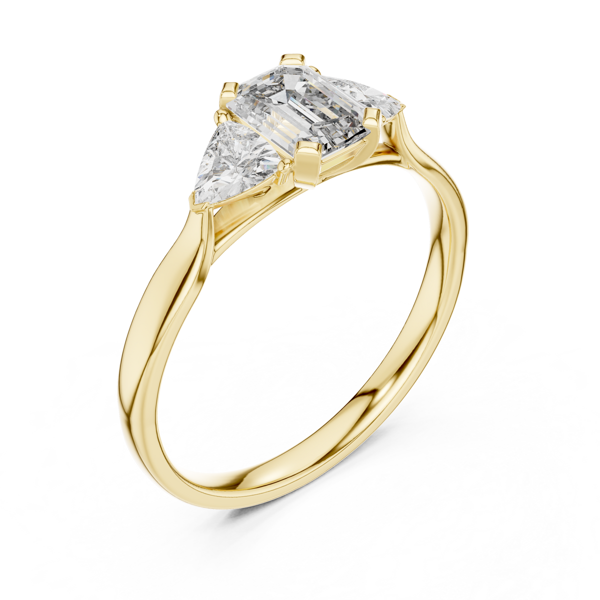 emerald cut three stone engagement ring with trillion side stones
