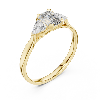 Emerald Cut Three Stone Engagement Ring with Trillion Side Stones