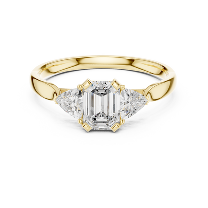 Emerald Cut Three Stone Engagement Ring with Trillion Side Stones