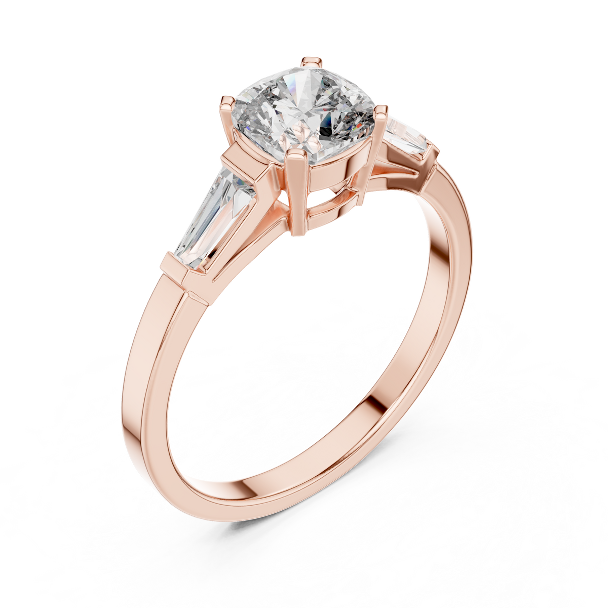 cushion cut engagement ring with tapered baguette side stone