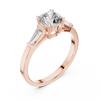Cushion Cut Engagement Ring With Tapered Baguette Side Stone