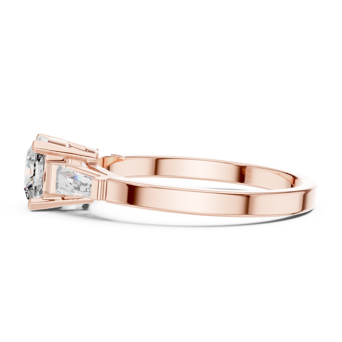 cushion cut engagement ring with tapered baguette side stone