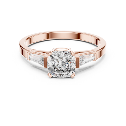 Cushion Cut Engagement Ring With Tapered Baguette Side Stone