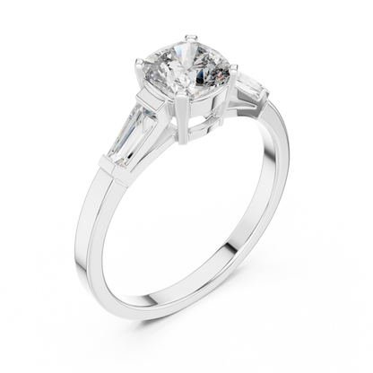 Cushion Cut Engagement Ring With Tapered Baguette Side Stone