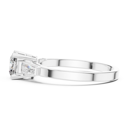 Cushion Cut Engagement Ring With Tapered Baguette Side Stone