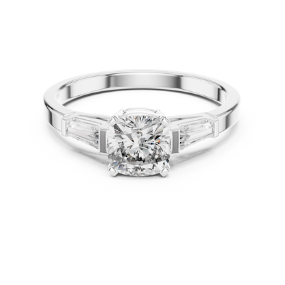 Cushion Cut Engagement Ring With Tapered Baguette Side Stone
