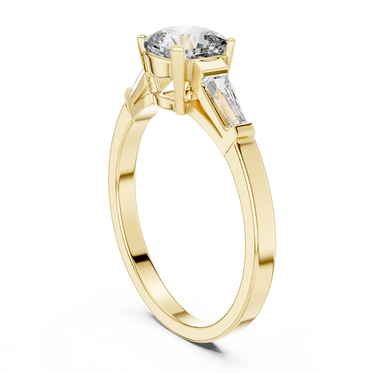 cushion cut engagement ring with tapered baguette side stone