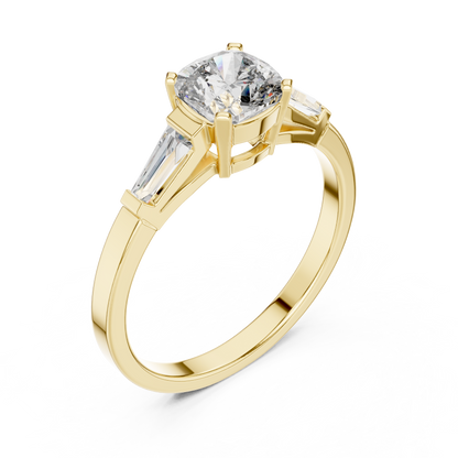 Cushion Cut Engagement Ring With Tapered Baguette Side Stone