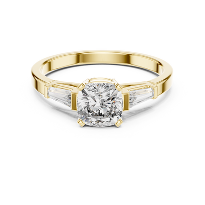 Cushion Cut Engagement Ring With Tapered Baguette Side Stone