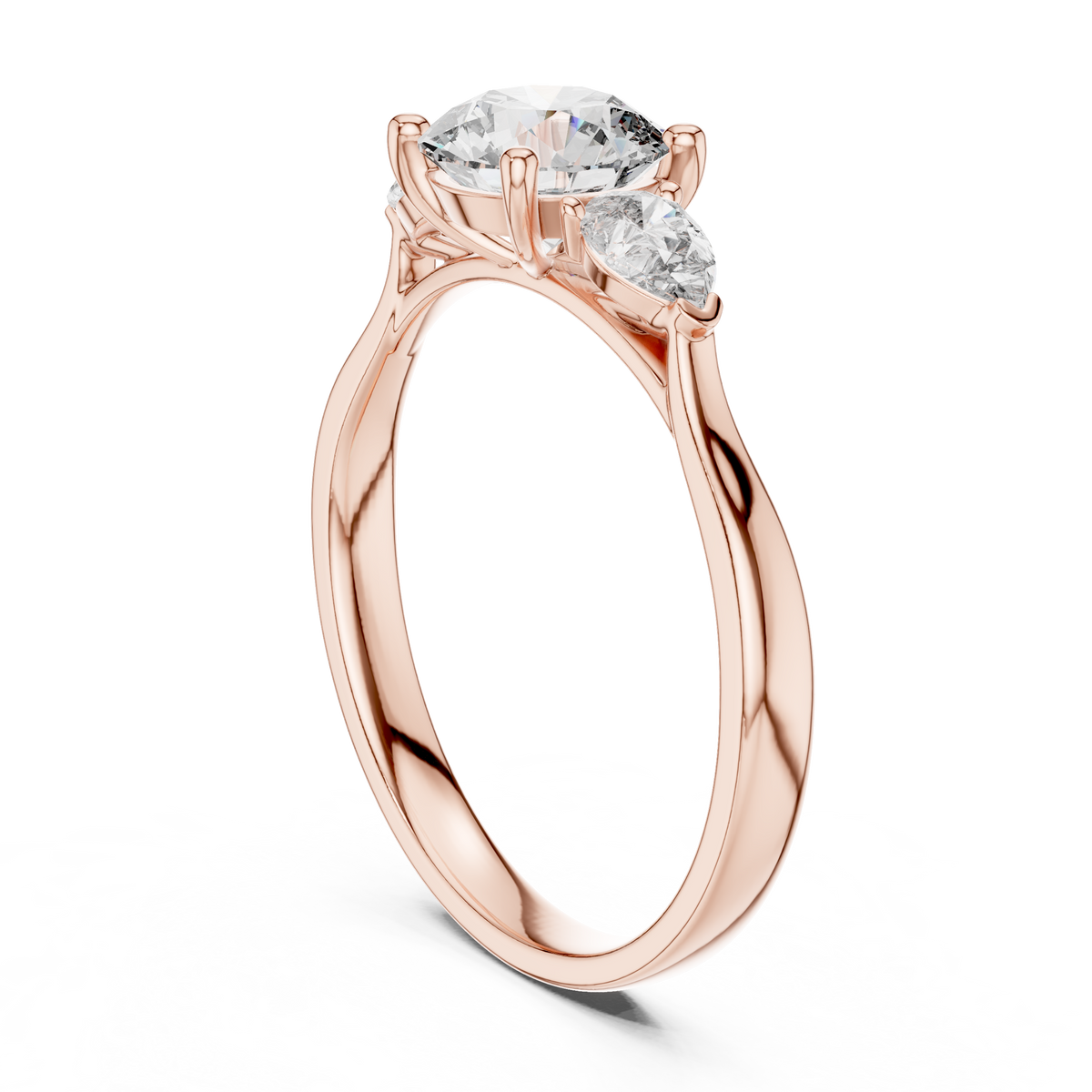 round pear three-stone lab grown ring