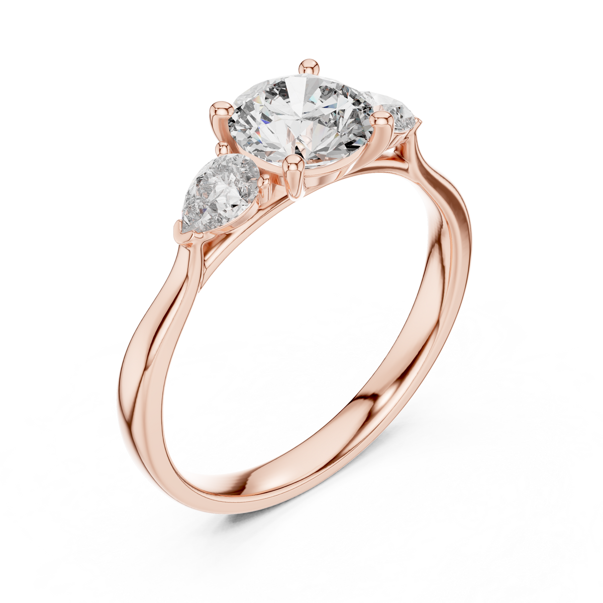 round pear three-stone lab grown ring