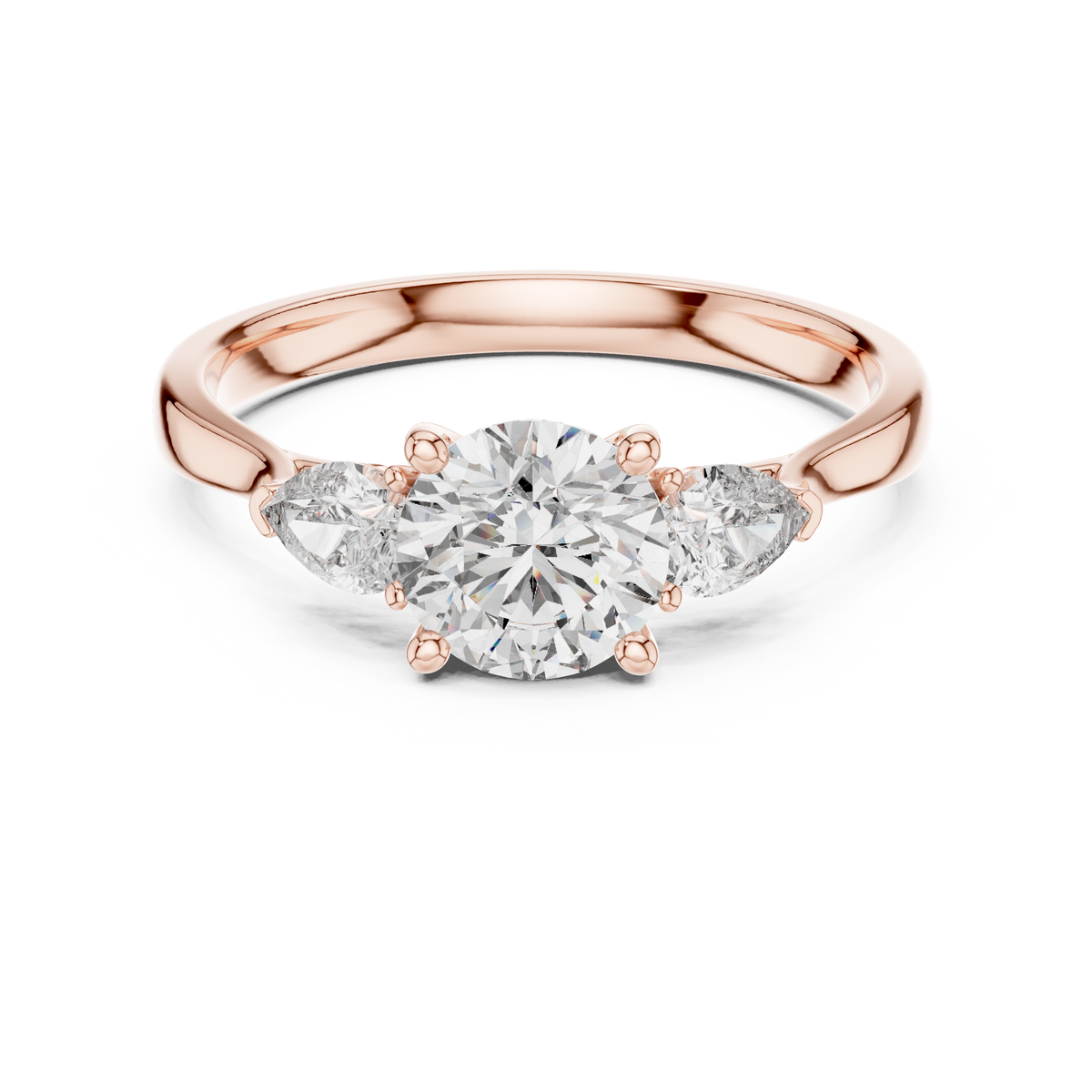 round pear three-stone lab grown ring