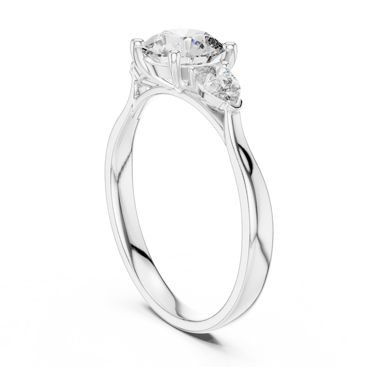 round pear three-stone lab grown ring