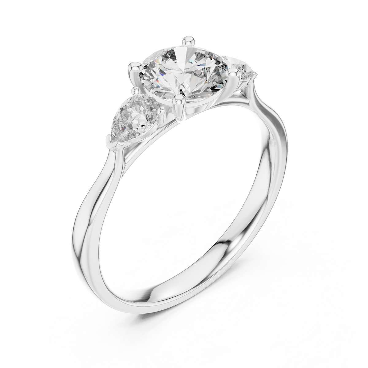 round pear three-stone lab grown ring
