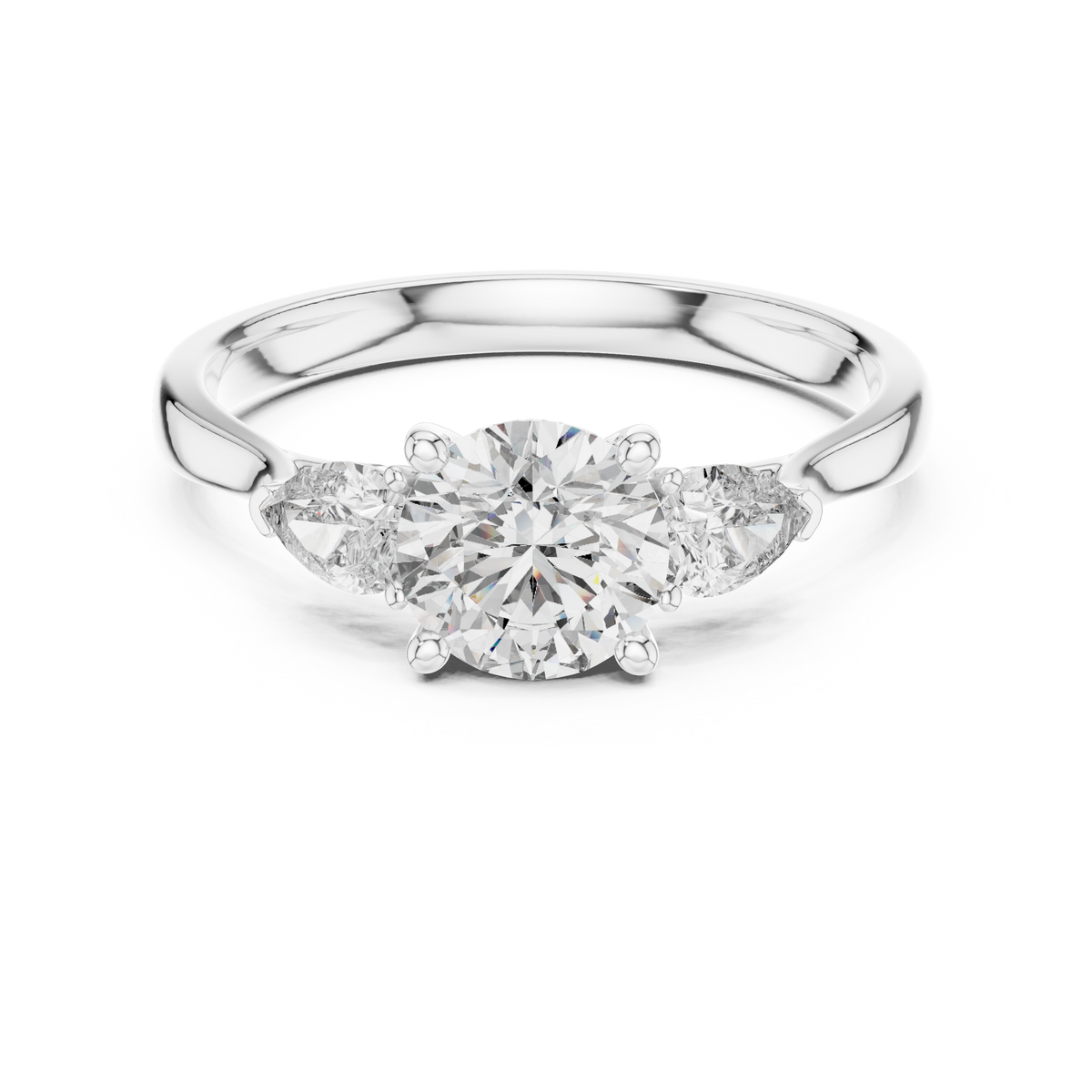 round pear three-stone lab grown ring