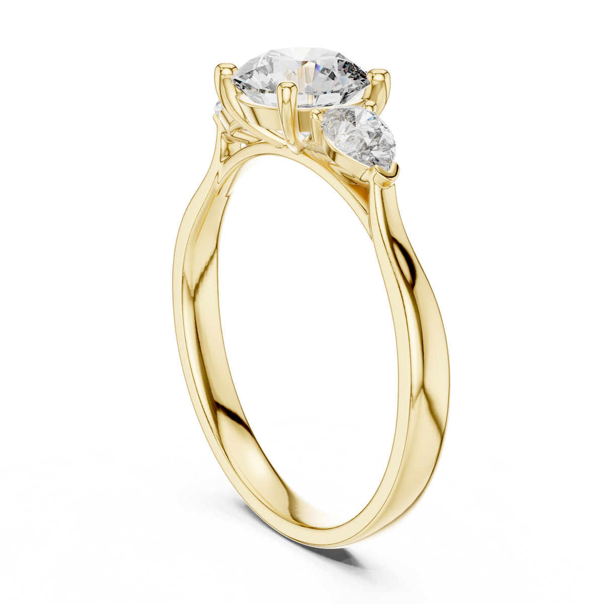 round pear three-stone lab grown ring