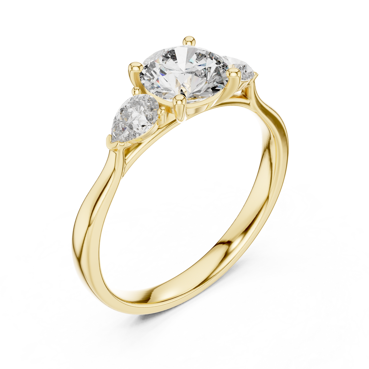 round pear three-stone lab grown ring