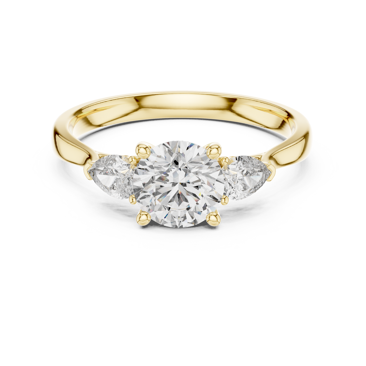 round pear three-stone lab grown ring
