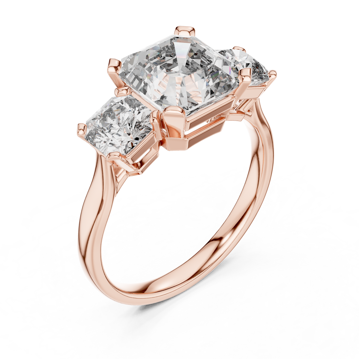 square radiant three stone ring