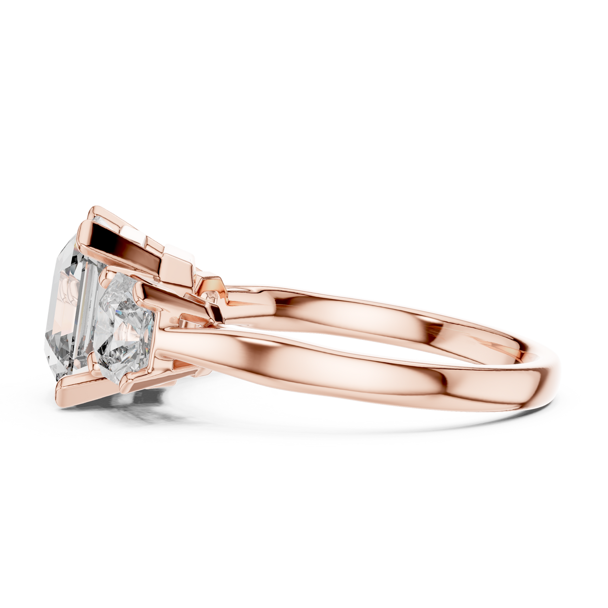 square radiant three stone ring