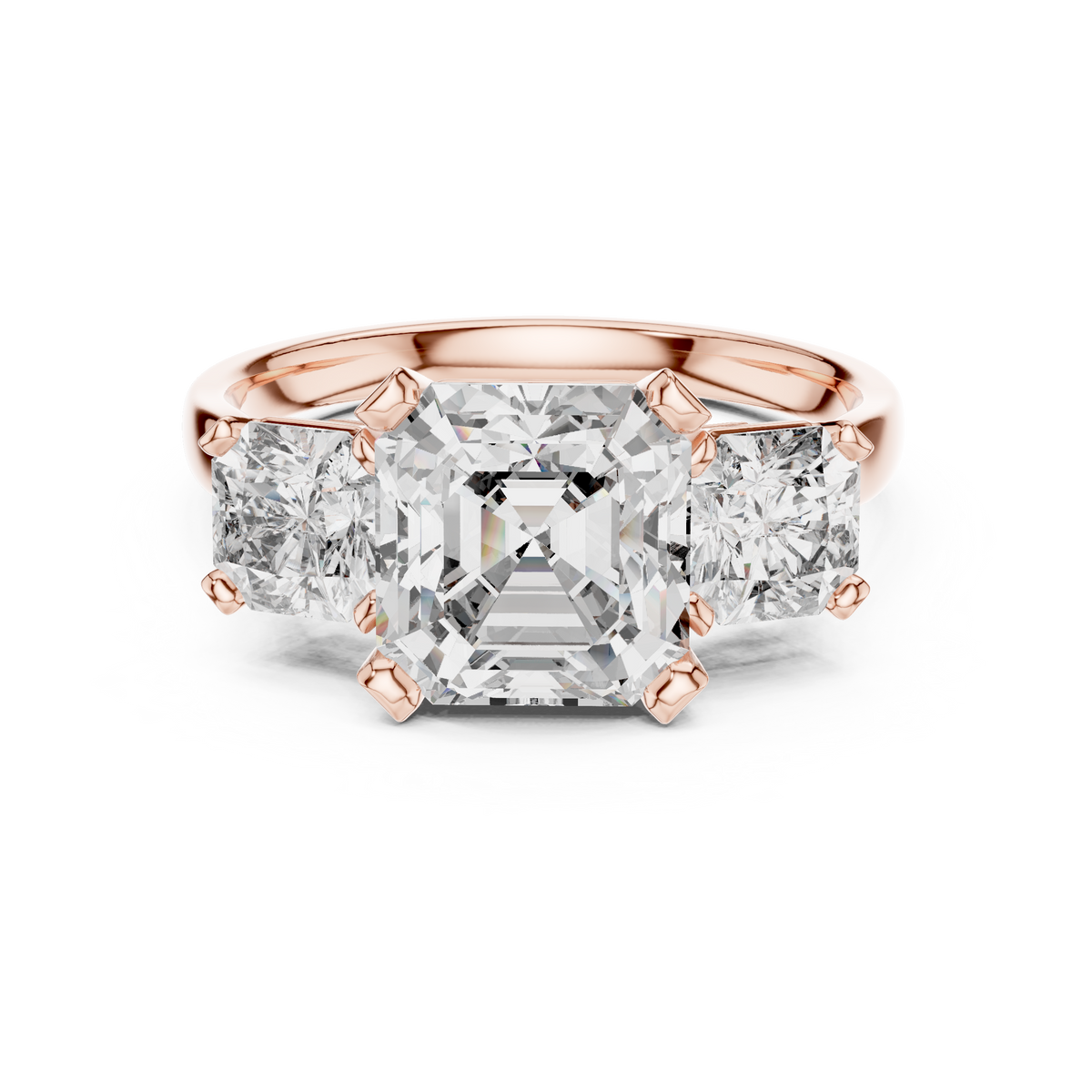 square radiant three stone ring