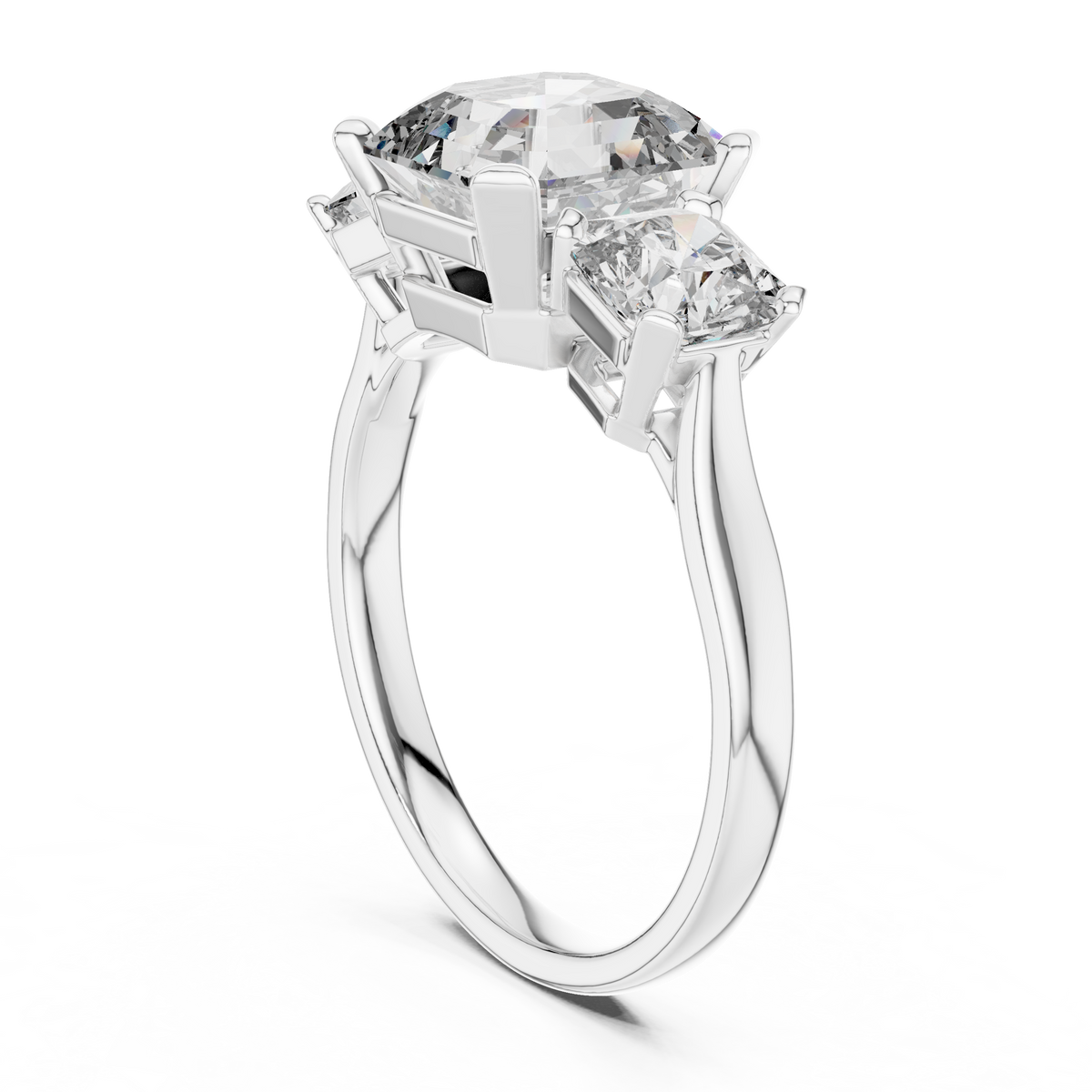 square radiant three stone ring